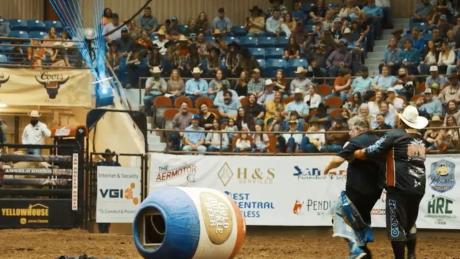 Police Chief Frank Carter battles the bulls at the 2021 San Angelo Rodeo