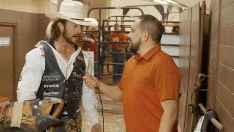 Tilden Hooper with Manny Diaz after 3rd performance of 2021 San Angelo Rodeo