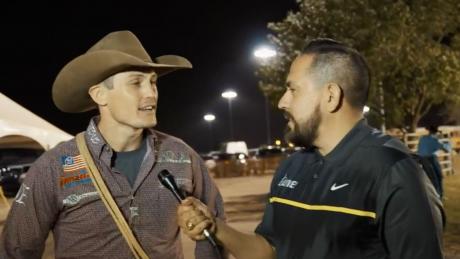 Tuf Cooper with Manny Diaz after the 1st performance of the 2021 San Angelo Rodeo