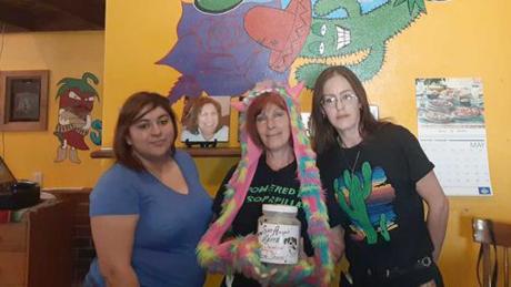 Here are 3 of the Gil's servers who are participating...this is in front of the entryway at the restaurant.