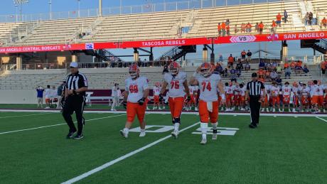San Angelo Central Bobcats team captains head to the coin toss at the Central vs. Amarillo Tascosa game on Sept. 17, 2021