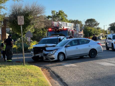 A crash between a SAPD cruiser and a Toyota on Oct. 24, 2021