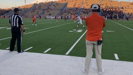 Head coach Kevin Crane at the 41-17 win over Midland on Oct. 7, 2021