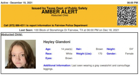 Haley Giandoni Amber Alert (Contributed/DPS)
