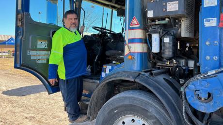 Valentine Gomez has served San Angelo for 45 years. Here he is on his Republic Services truck.