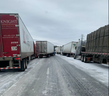 Line of Semi-Trucks on I-10 Near Kerrville