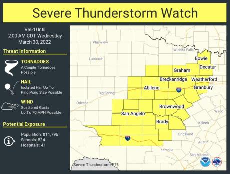 Severe Thunderstorm Watch for March 29/30 2022 (Contributed/NWS)