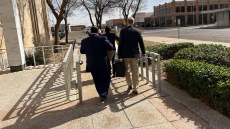 Vasquez and his defense team depart the Lubbock Federal Courthouse on March 21, 2022