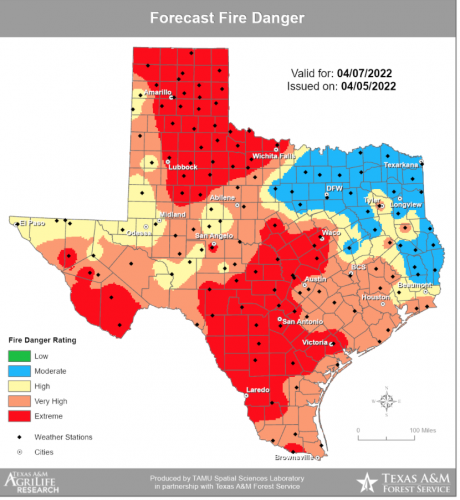 Texas Forest Service Wildfire Danger 4.7.22 (Contributed/TFS)