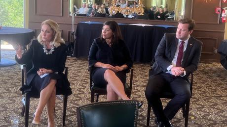 Texas Supreme Court Justices (L-R) Debra Lehrmann, Place 3; Rebeca Aizpuru Huddle, Place 5; and Evan A. Young, Place 9 visited San Angelo on May 20.
