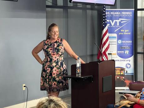 Convicted January 6 protestor Jenny Cudd speaks at the San Angelo Tea Party meeting on July 12, 2022