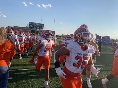 San Angelo Central Bobcats enter the field for the shootout with Abilene Cooper on Sept 9, 2022