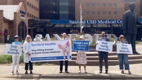 A PCRM protest at Stanford Medical Center 