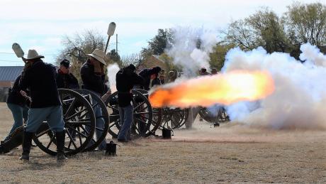 Firing of the cannons at Christmas at Old Fort Concho