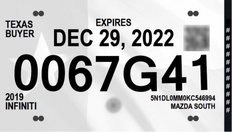 New Texas Temporary Tags 2022 (Courtesy/TxDMV)