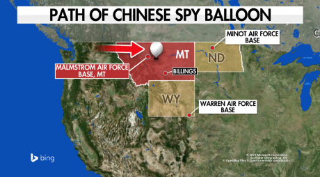 Chinese Spy Balloon Map (Courtesy/Foxnews)
