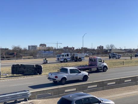 Rollover Crash of Old Pickup Shuts Down the Houston-Harte Expressway on Feb. 27, 2023