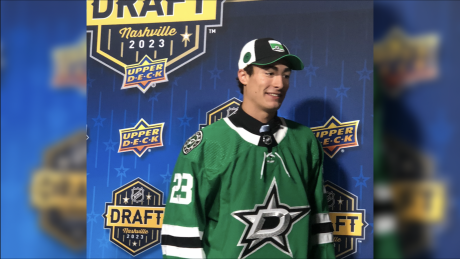 Stars fourth round pick Aram Minnetian at the 2023 NHL Draft in Nashville.