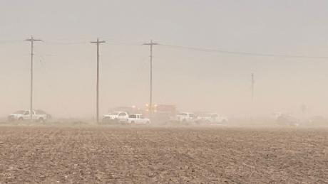 Crash scene on US 87 S during a virga dust storm on June 2, 2023.