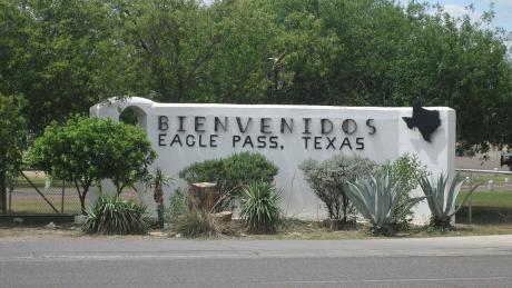 The welcome sign in the border town of Eagle Pass, Texas