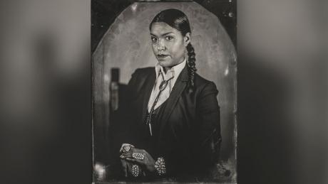 Will Wilson (b. 1969), Michelle Cook, Citizen of the Navajo Nation, UNM Law Student, 2013, printed 2018, archival pigment print from wet plate collodion scan, 22 x 17 in. Art Bridges. Photography of artwork by Brad Flowers.