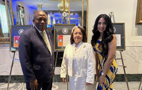 ASU President Ronnie D. Hawkins Jr., Maria Hawkins, and Dr. Flor Leos, ASU Institutional Officer for Multicultural & Community Engagement and Success Initiatives, at the Seal of Excelencia Presentation in Washington D.C.
