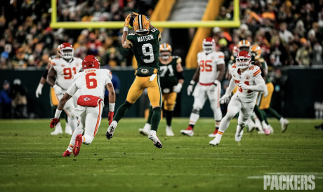 Green Bay Packers Christian Watson against the Kansas City Chiefs