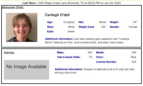 Carleigh O'dell Abducted (Courtesy AmberAlert)