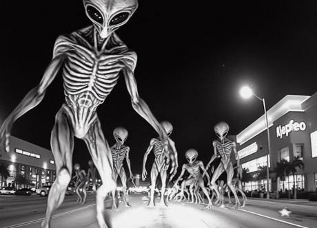 Aliens at mall sketch