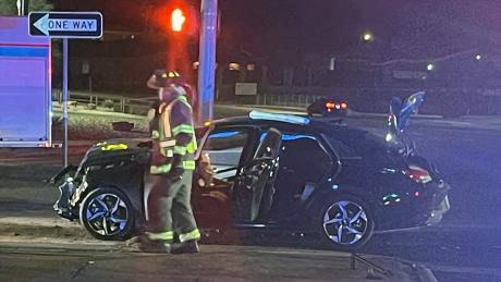 A three-vehicle crash shut down the intersection of the Loop 306 service road and Southwest Blvd. and one of the vehicles is a mystery.