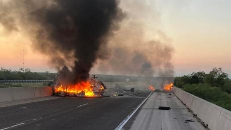 Fiery crash of an 18-wheeler in the eastbound lanes of I-10 on June 13, 2024.