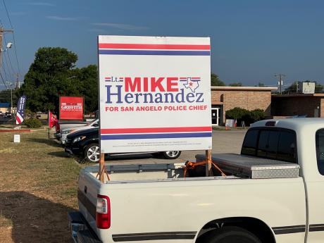 Parking pickups with the candidate's signs in the bed is a popular way to promote a candidate on election day at the polling locations.