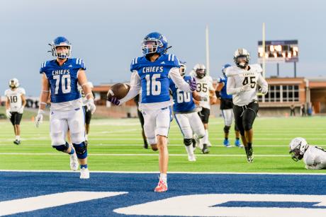 Lake View's Nick Leyva runs into the end zone after a touchdown catch against Lamesa on Friday, Sept. 13, 2024, at San Angelo Stadium.