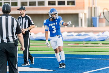 Lake View's Sammy Ramirez points after a touchdown against Lamesa on Friday, Sept. 13, 2024, at San Angelo Stadium.