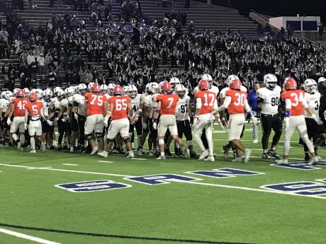 The Central Bobcats and Permian Panthers shake hands off after their football game Friday, Oct. 18, 2024, at San Angelo Stadium.