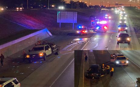 Emergency crews responded to a multi-vehicle crash on Houston Harte Expressway, where spilled oil and debris caused disruptions to evening traffic.