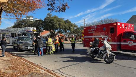 A woman walking along David Street was struck by a green Dodge pickup truck at the intersection of Beauregard Avenue on Wednesday evening, according to the San Angelo Police Department