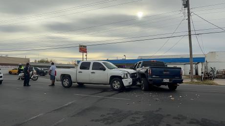 Two Chevy Silverados crashed into each other on North Chadbourne Street on Friday afternoon.