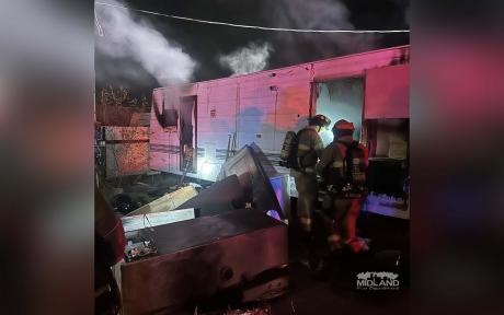 A Christmas night fire destroyed an RV and displaced one occupant near SCR 1200 and County Road 123, according to the Midland Fire Department.