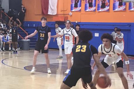 San Angelo Central's TK Taylor defends Frenship's Patton Pinkins in a basketball game at Central's Babe Didrikson Gym on Friday, Jan. 31, 2025.