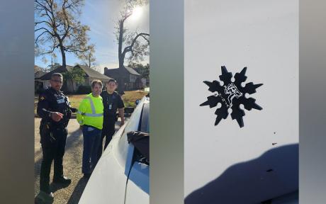 Texas man was arrested Friday after allegedly trying to take a child off a school bus in Harris County while armed with a “ninja star,” according to Constable Mark Herman’s Office.