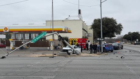 A two-vehicle crash at one of San Angelo’s busiest intersections Wednesday afternoon knocked down a traffic signal.