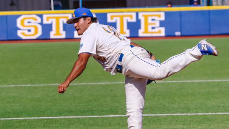Alizaeh Hernandez throws a pitch for the Angelo State baseball team during the 2025 season.