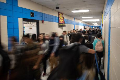 Passing period at United South High School in Laredo on Oct. 23, 2018. Credit: Rachel Zein for The Texas Tribune