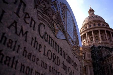 The Ten Commandments Monument is seen at the Texas Capitol in Austin. A Texas Senate panel on Tuesday advanced a bill Tuesday that would require schools to display the Ten Commandments in classrooms. Credit: Joe Timmerman/The Texas Tribune