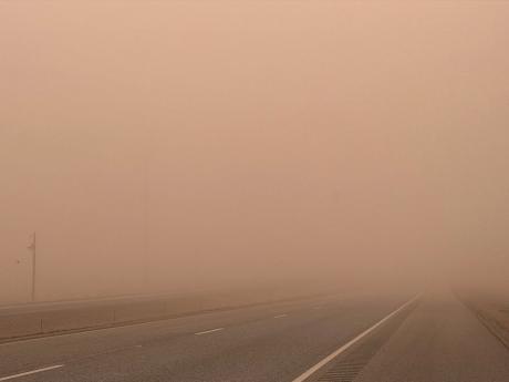 A dust storm is shown outside the town of Roscoe on Tuesday, March 4, 2025.