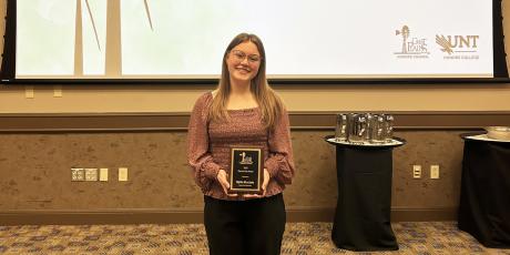 ASU honors student Blythe Meacham with her Dennis Boe Award
