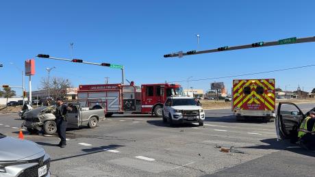 A three-vehicle crash shut down a major San Angelo intersection Monday and sent three people to the hospital.