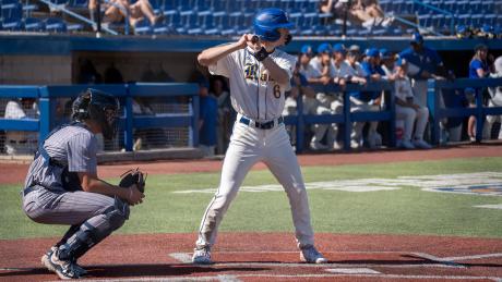 Brett Smajstrla stands in the batter's box for Angelo State during the 2025 season.