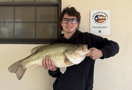 Gunner Routh reeled in a 9.9-pound largemouth bass on Sunday, March 9, breaking the previous record of 7.6 pounds set in 2010 by Dani Watson.